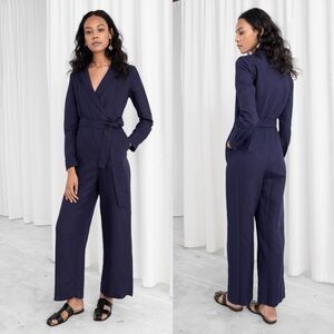 & Other Stories Purple Wrap Jumpsuit /Tie Waist, Wide Leg
 Size 4